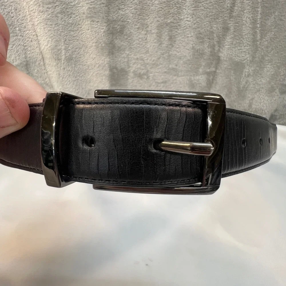 Perry Ellis Mens Reversible Belt Black Brown Gunmetal Buckle Size 36 Office Wear
